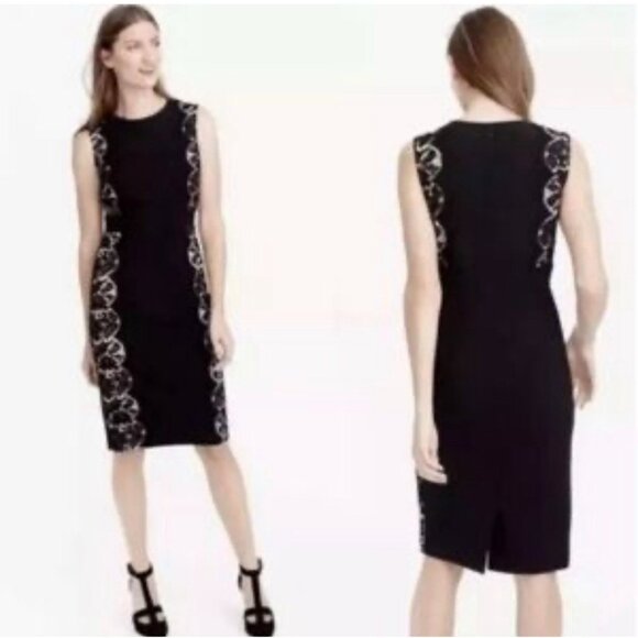 J. Crew Dresses & Skirts - J Crew Sheath Dress 6 Black Lace Panel Trim Stretch Career Church Sleeveless